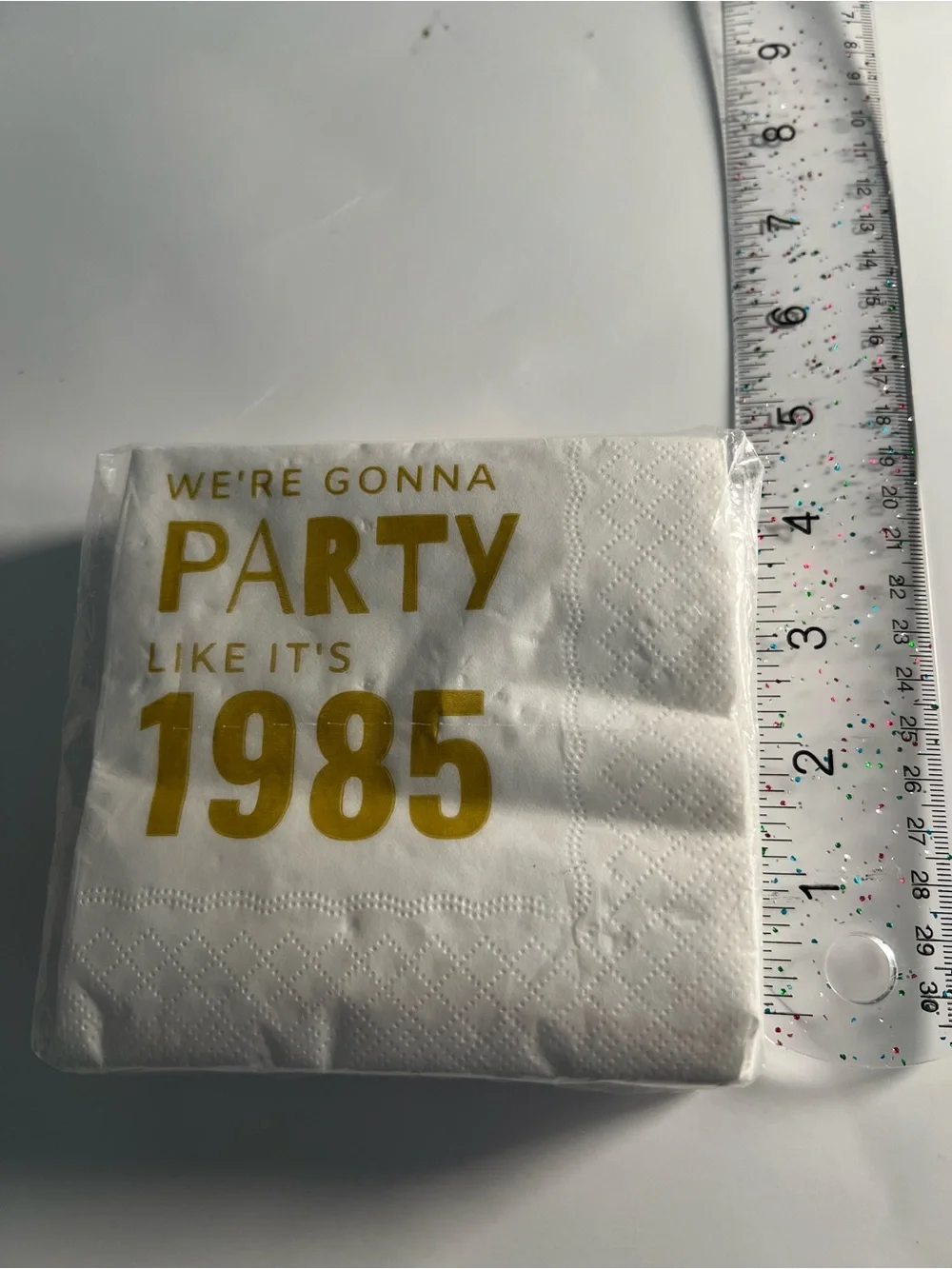 News Gold Foil 'Party Like It's 1985' White Cocktail Napkins